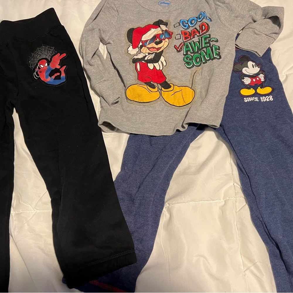 Disney Mickey Mouse and Spider Man pants and long sleeve Christmas Mickey tee